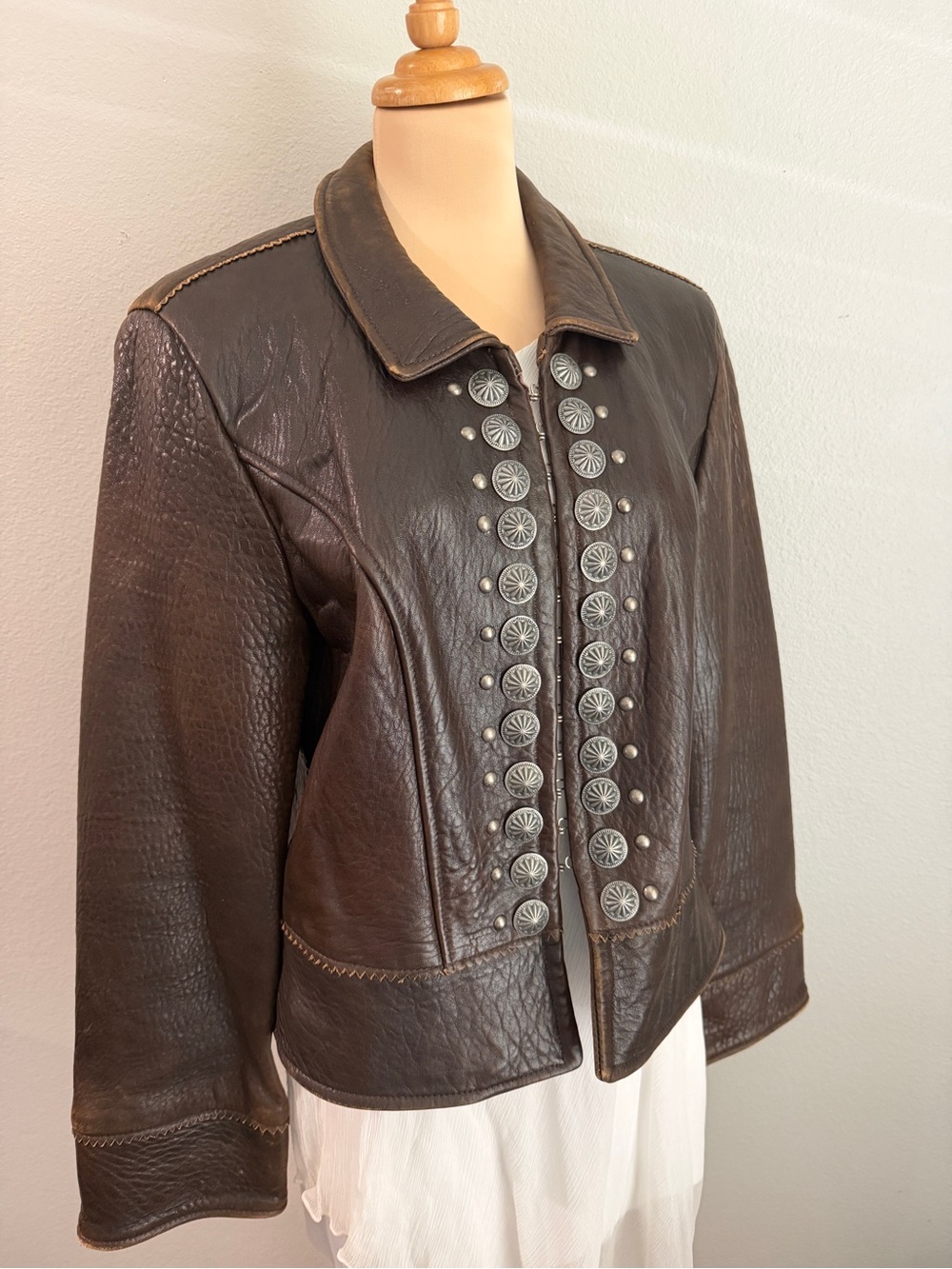Vintage Double D Ranch Brown Leather Concho Jacket M Western Cowgirl - Picture 5 of 10